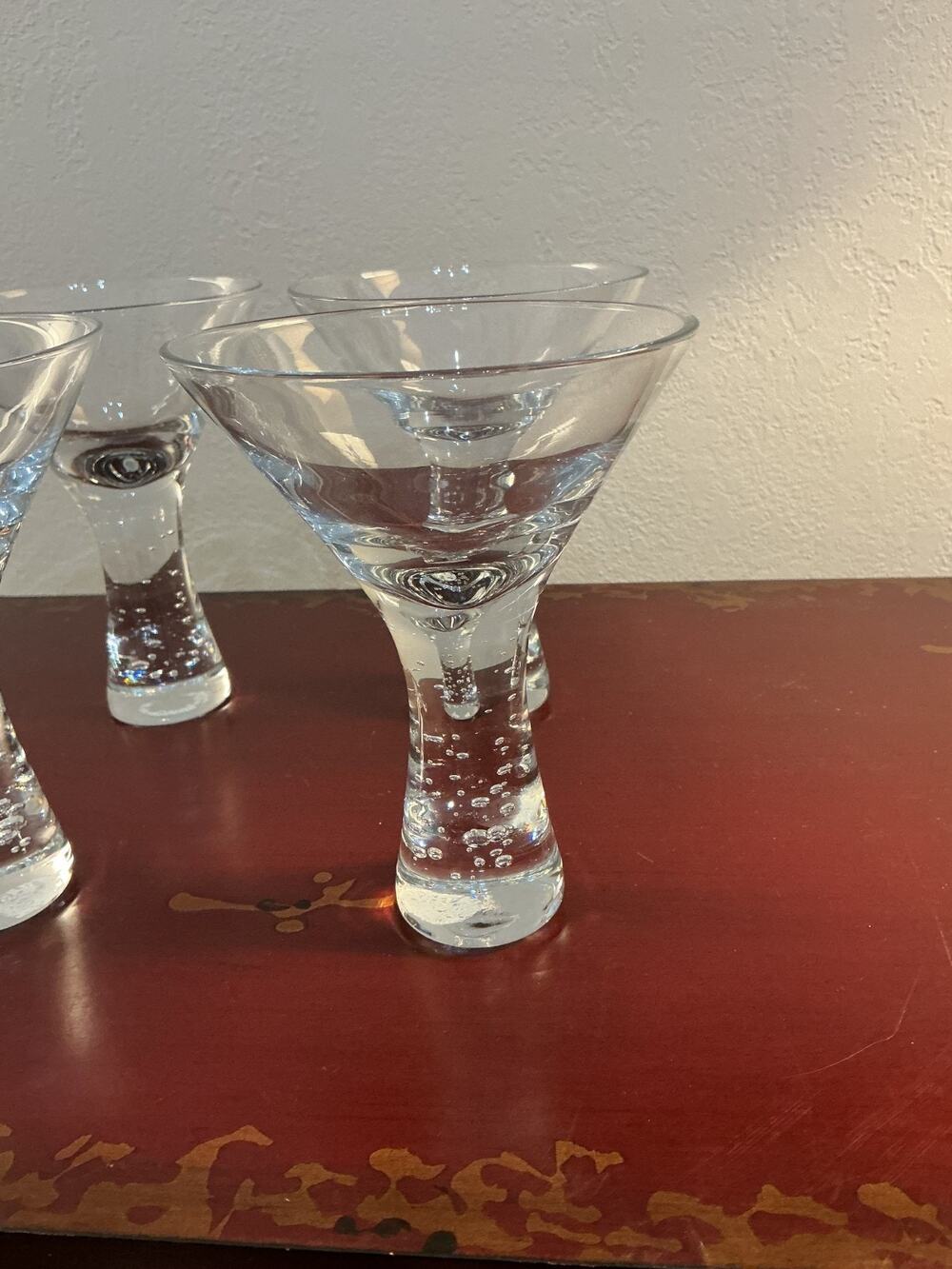 Set of 4 Crate & Barrel Krosno VERVE Bubble Stem Martini Glasses
